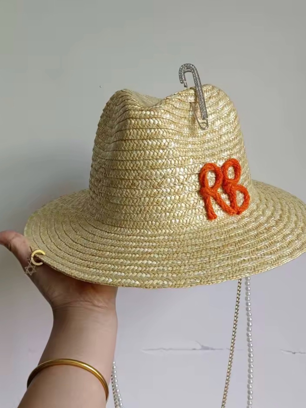 Straw Fedora Hat with Orange Accent